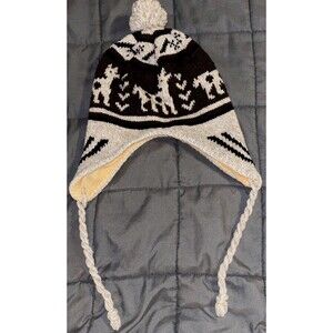 Alpaca Wool Beanie Hat One Size Knitted Ear Flap Chin Strap